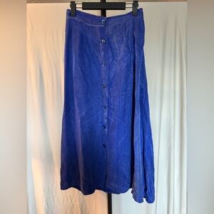 Vintage Blue Button-Front Midi Skirt